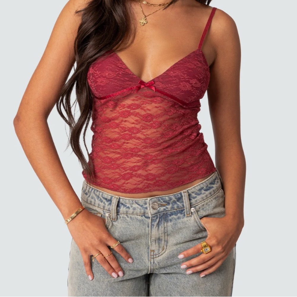 Red Lace Camisole Top